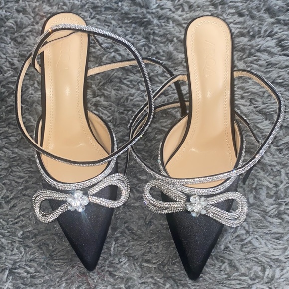 Shoes Arqa Bow Rhinestone Ankle Strap Slingback Pumps Stiletto High